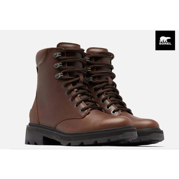 Sorel Shoes - Sorel Lennox Waterproof Lace-up Boot Tobacco Black Leather Sz 8 NIB Arch Support